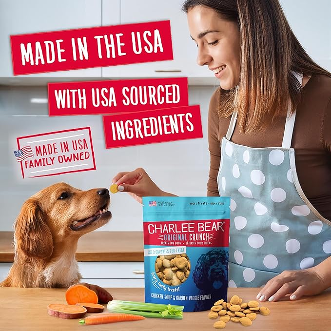 Charlee Bear Original Dog Training Treats, Low Calorie (3 Calories Each), Limited Ingredient, Chicken Soup and Garden Veggie Recipe, Natural Bite-Size Treats for Dogs, 16 Ounce
