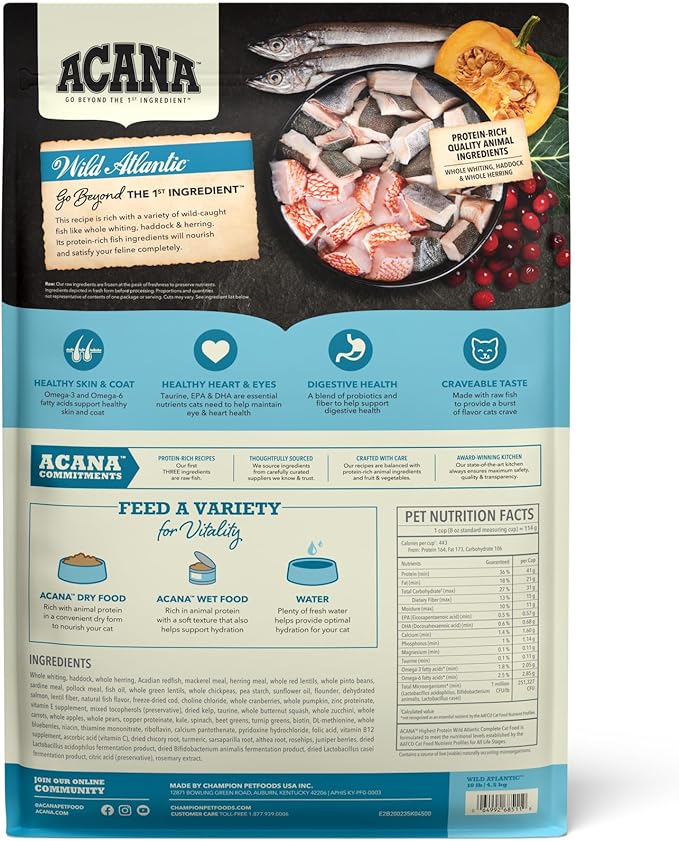 ACANA Grain-free Dry Cat Food, Wild Atlantic, Saltwater Fish with Freeze-Dried Liver, 10lb Bag