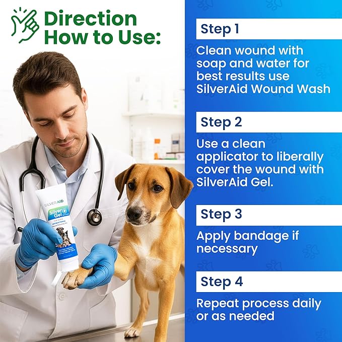 Hot Spot Treatment Gel for Dogs Colloidal Silver Wound Care for Cuts, Bites, Rashes, Skin Irritations & Ulcers, Dog Wound Care Solution, 4.0 Ounces - Vet Recommended & Made in USA