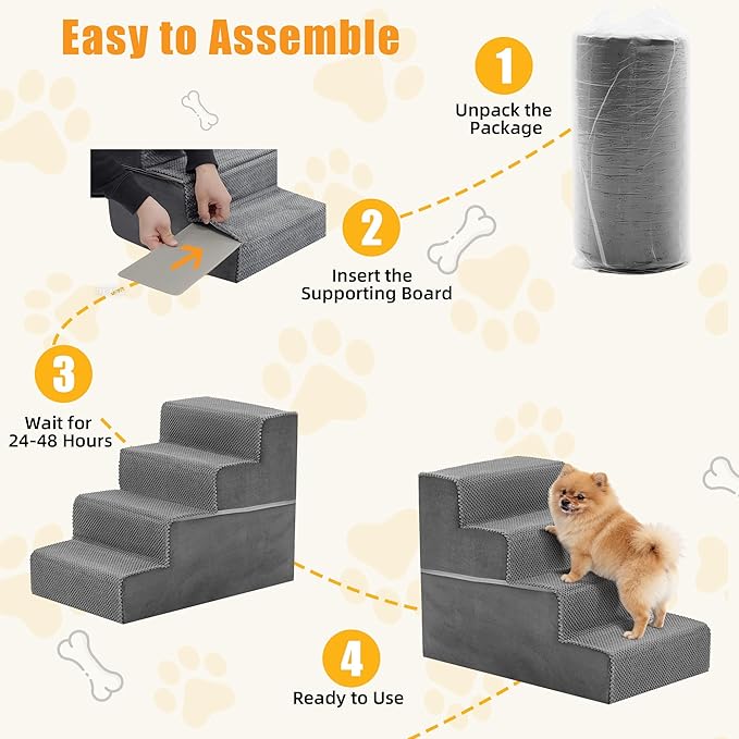 NEWBULIG 4-Step Dog Stairs, 18" H Dog Steps for Sofa and Chair, Non-Slip Sturdy Pet Steps for Small Dogs and Cats, Pet Ramp for High Bed Indoor, Gray