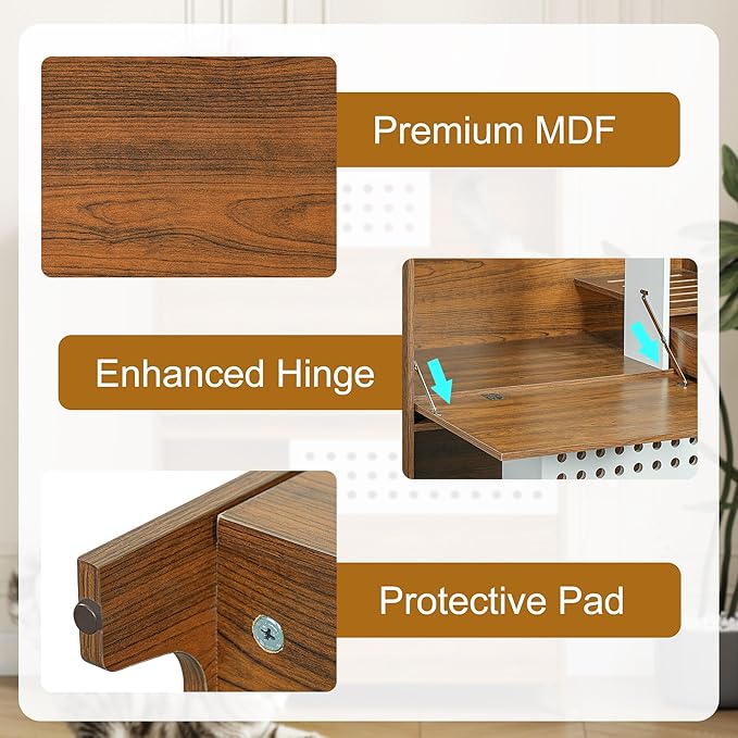 GDFStudio 44" Modern Cat Litter Box Enclosure Furniture, 2 in 1 Cat Furniture Set with Storage Shelf and Flip Door, Wooden Indoor Cat House, Space Saving Pet Furniture, Brown