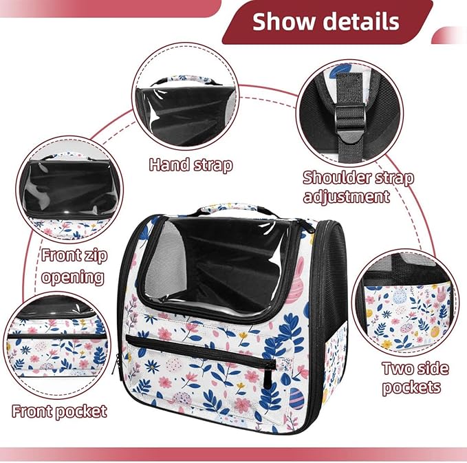 Rabbits Eggs Flowers Leaves Pet Cat Backpack Carrier for Kitty Small Dog, Ventilated Pet Carrier Bag for Car, Walking, Hiking, Outdoors