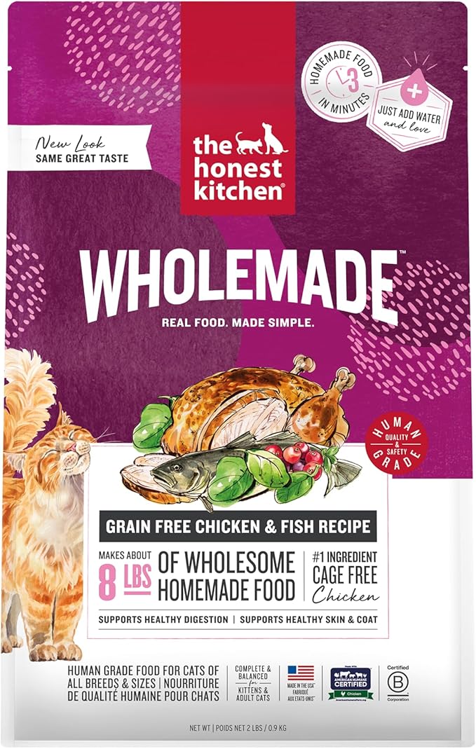 The Honest Kitchen Human Grade Dehydrated Cat Food, Grain Free Chicken & Fish Cat Food, 2 lb Box