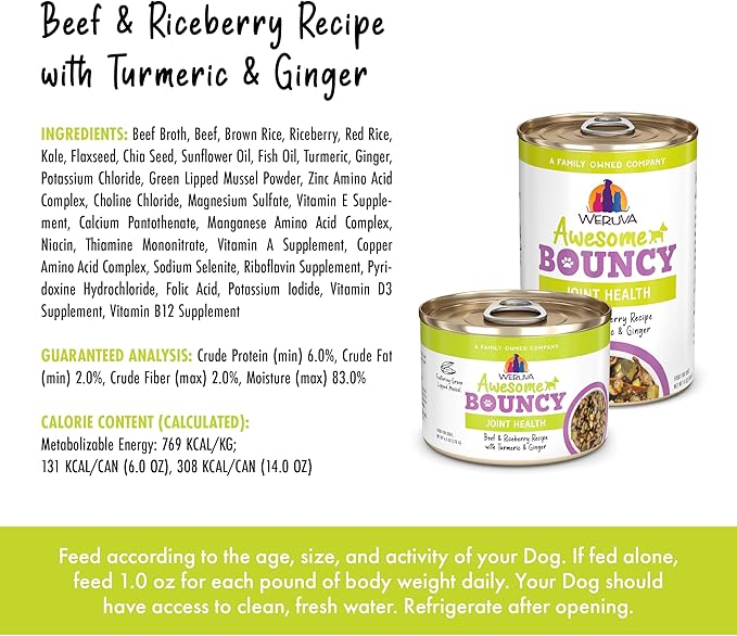 Weruva Awesome Bouncy Wet Dog Food, Beef & Brown Rice, 14oz Can (Pack of 10)