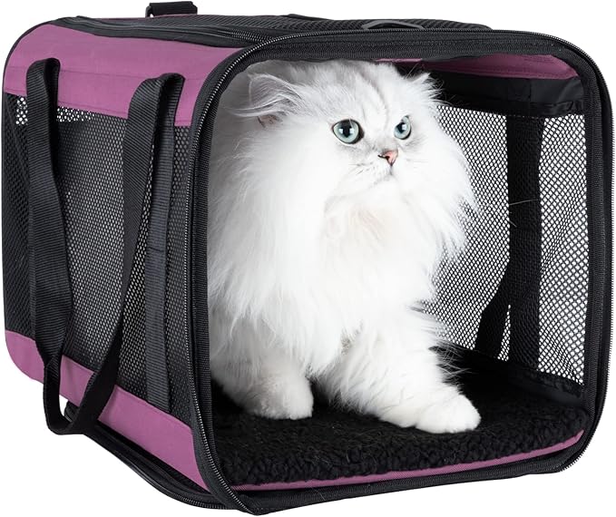 Soft Pet Carrier for Large and Medium Cats, 2 Kitties, Small Dogs. Easy to Get Cat in, Great for Cats that Don't Like Carriers (Viva Magenta)