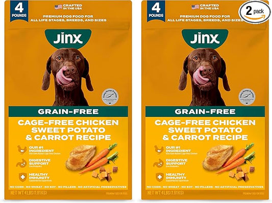 Jinx Premium Grain-Free Dry Dog Food, for All Lifestages - Real Chicken, Sweet Potato & Carrot Kibble with Superfoods for Immune Support & Probiotics for Digestive Support - No Fillers - 4lb