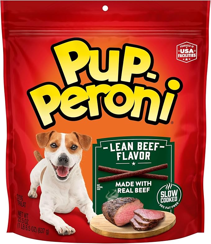 Pup-Peroni Dog Treats, Lean Beef Flavor, 22.5 Ounce, Made with Real Beef, 90% Fat Free (Pack of 4)