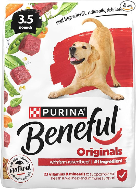 Purina Beneful Originals With Farm-Raised Beef Natural Dog Food Dry Recipe With Added Vitamins, Minerals and Nutrients - (Pack of 4) 3.5 lb. Bags