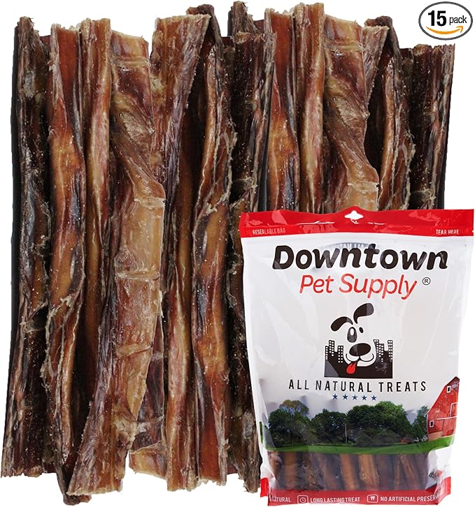 Downtown Pet Supply USA Sourced Bully Sticks for Dogs - Grass-fed Beef Chews, Low-Odor & Rawhide-Free, Long Lasting Dog Treats - Healthy, Safe & Delicious Chews (12" 15 Pack)