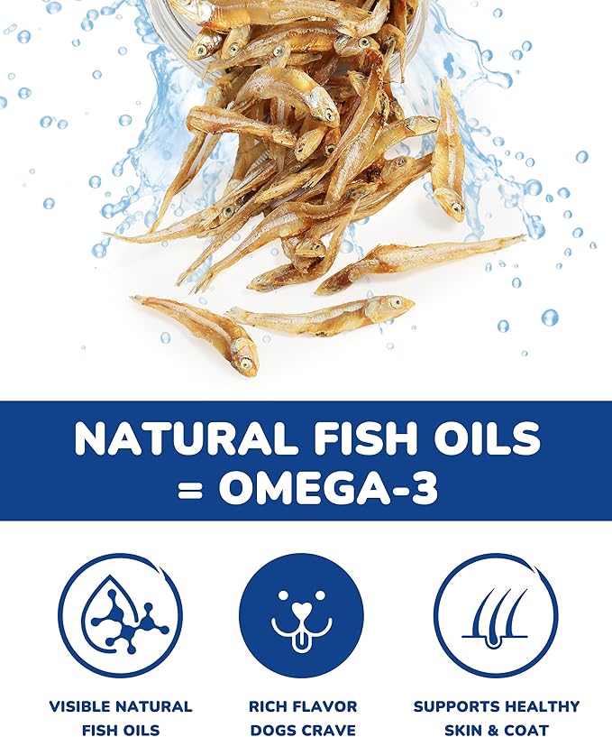 PAWUP Dried Whole Fish Dog Treats, High Protein & Omega-3 for Skin & Coat, Training Rewards for Small & Medium Dogs, Grain Free, 8 oz