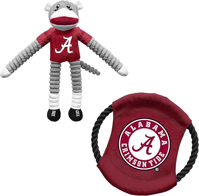 Littlearth NCAA Unisex NCAA Sock Monkey and Flying Disc Pet Toy Combo Set