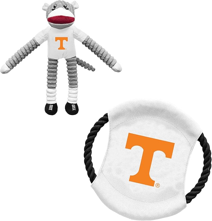 Littlearth NCAA Unisex NCAA Sock Monkey and Flying Disc Pet Toy Combo Set