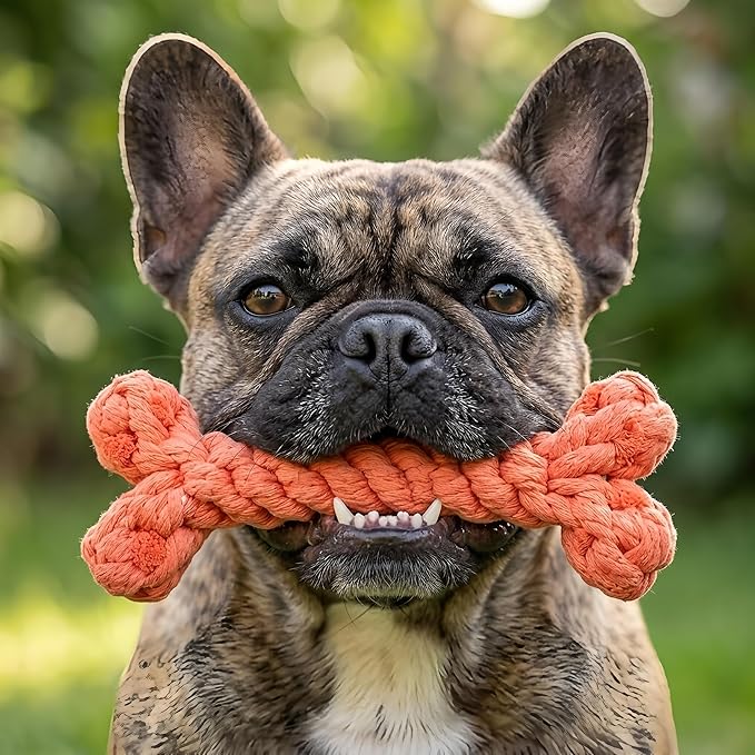 Orange Cotton Rope Bone Dog/Cat Chew Toy Durable Braided Dental Chewing Toy for Dogs Teething Interactive Play (1-Piece Set)