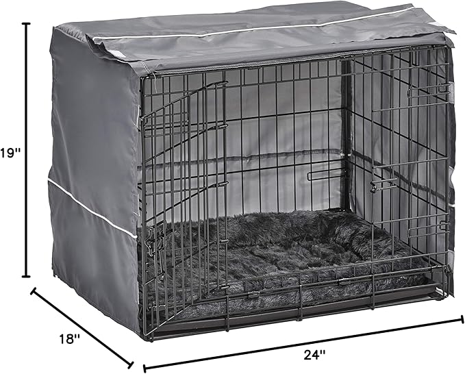 MidWest Homes for Pets Double Door 24-inch Dog Crate Kit, Bundle Includes a Two-Door Cage, Matching Gray Bed and Crate Cover, For Small Breeds