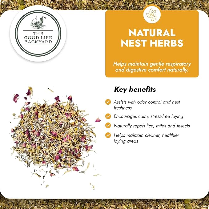 Hatching Time Good Life Backyard Natural Nest Herbs for Chickens – Herbal Nesting Box & Coop Bedding Blend for Freshness and Comfort (9 oz Resealable Pouch)