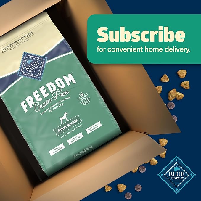 Blue Buffalo Freedom Grain-Free Dry Dog Food, Complete & Balanced Nutrition for Adult Dogs, Made in the USA with Natural Ingredients, Lamb & Potatoes, 24-lb Bag