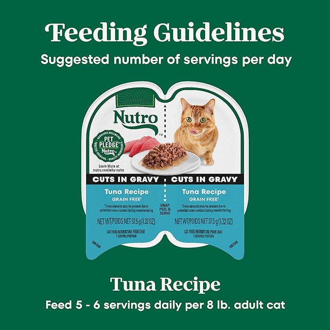 Nutro Perfect Portions Wet Cat Food Cuts in Gravy Tuna Recipe, Cat Food Wet Recipe, 2.64 oz. Twin-Pack Trays (24 Count)