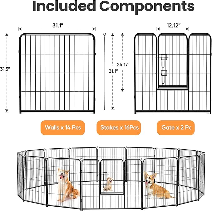 Simple Deluxe Dog Playpen Outdoor Indoor, 32 Inch 16 Panels Dog Fence for Small/Medium Dogs Puppy, Perfect Dog Pen for Camping, Yard, RV, Garden Fence, Black