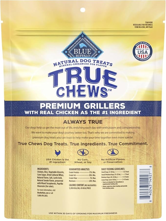 Blue Buffalo True Chews Premium Grillers Dog Treats, Made in the USA with Natural Ingredients, Chicken, 12-oz Bag