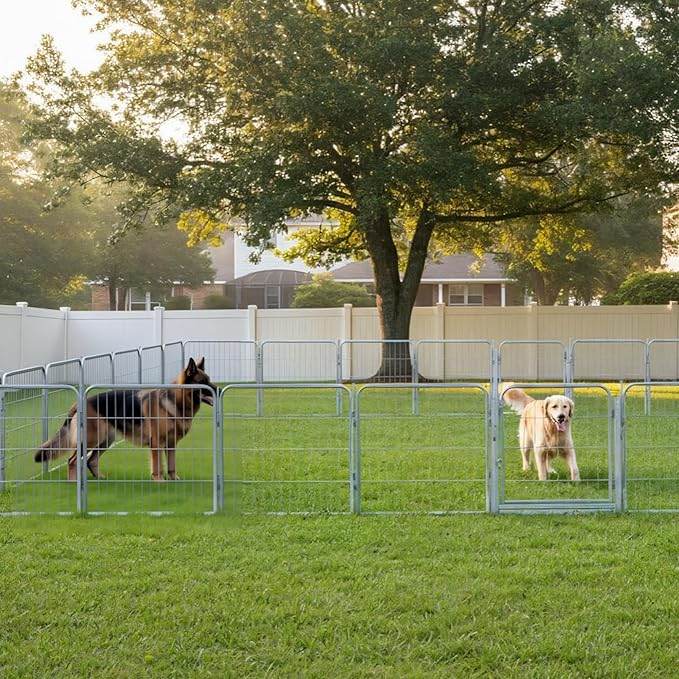 Dog Playpen w/Carrying Case for Indoor or Outdoor Use – 40 Inch, 24 Grey Panels - Portable Metal Exercise Pen for Medium & Large Dogs - Pet Fence Kennel Crate for House, RV, or Travel