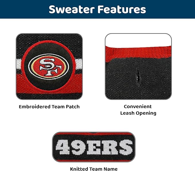Pets First NFL San Francisco 49ers Dog Sweater, Size Small. Warm and Cozy Knit Pet Sweater with NFL Team Logo, Best Puppy Sweater for Large and Small Dogs, Team Color (SAN-4179-SM)