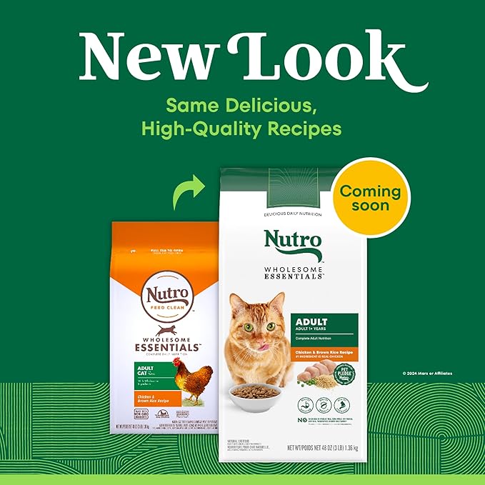 Nutro Wholesome Essentials Natural Dry Cat Food, Adult Cat Food Dry Chicken & Brown Rice Kibble Recipe, 3 lb. Bag