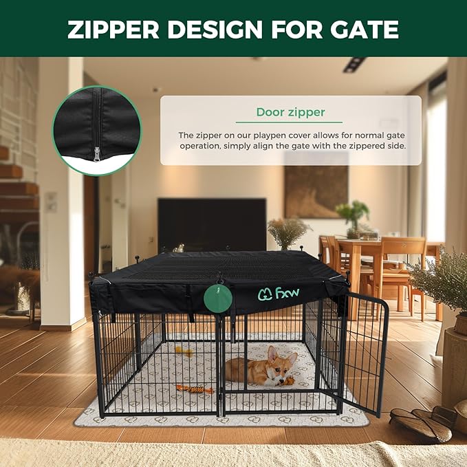FXW Rollick Unleashed Dog Playpen for Indoor, Yard, RV Camping, 24 inch 8 Panels Dog Pen with Playpen Cover for Small and Puppy Dogs, Black│Patented