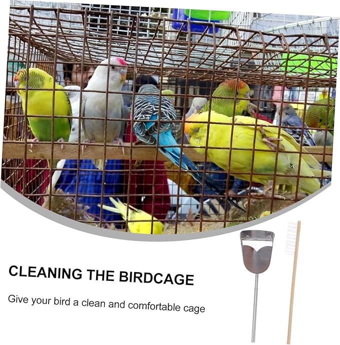 VOSAREA 2pcs Pet Bird Cage Cleaning Brush and Shovel Kit Handle for Easy Cleaning Accessory for Parrot and Bird Cages Selection