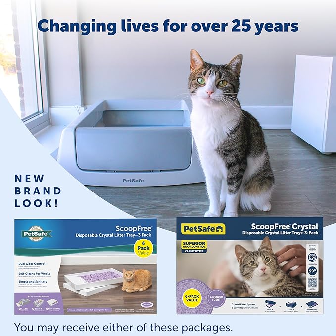 PetSafe ScoopFree Disposable Crystal Cat Litter Tray - Easy Cleaning Box - Refill Tray for Automatic Litter Box - Lavender Scent - 4.3 lb Bags - 6 Pack