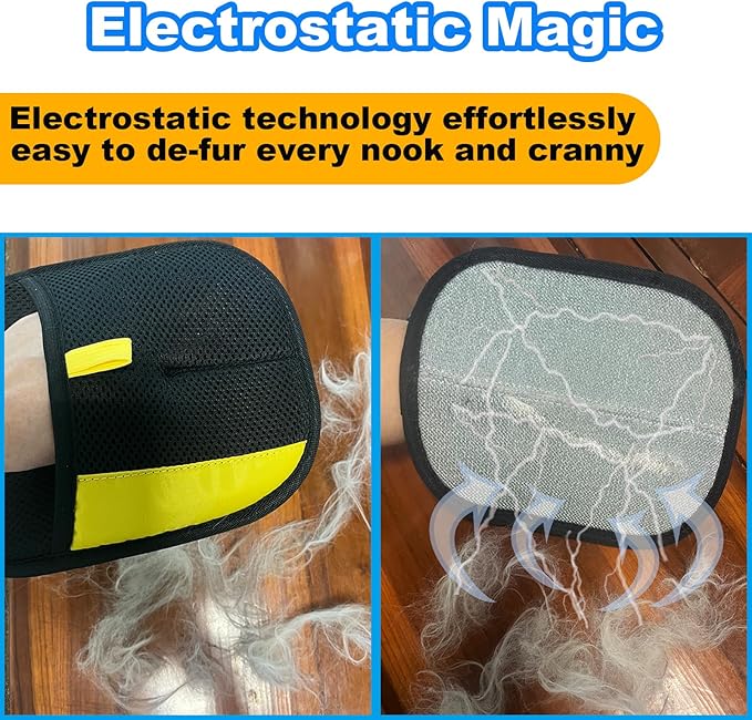 Pet Hair Removal Gloves for Cats, Upgraded Electrostatic Reusable Magic Cats Dog Fur Brush Effortless Pet Hair Remover Mitt Tool for Furniture, Carpet, Clothes, Couch (2pcs-Black)