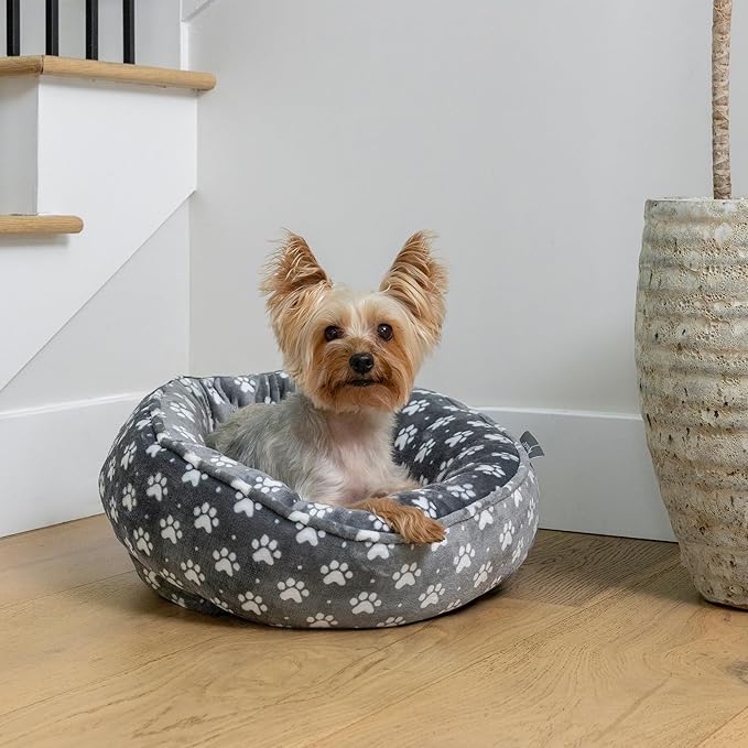 Fringe Studio Paw Dot Charcoal Small Circle Microplush Pet Bed 18" - Poly Filled - Machine Washable
