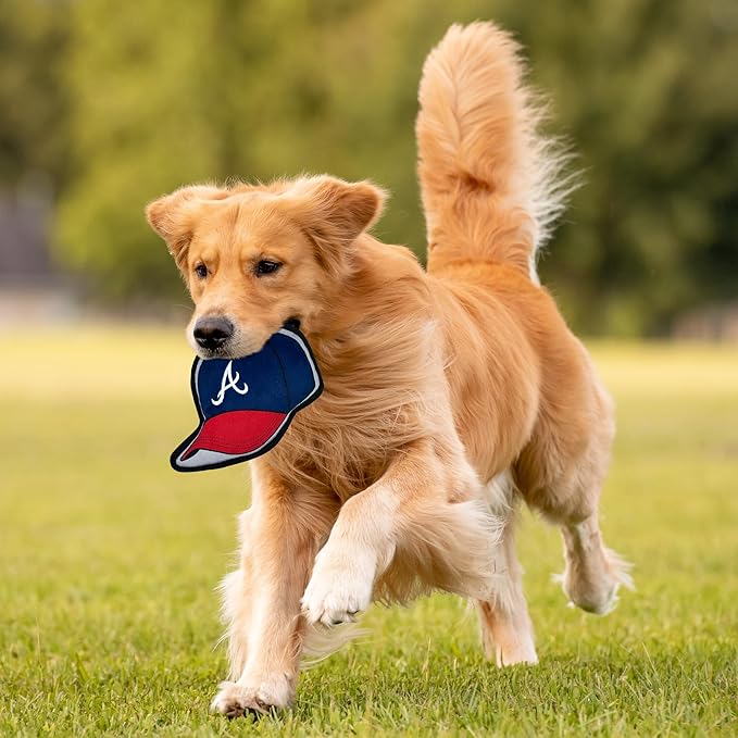 Pets First MLB Atlanta Braves Baseball Cap Tough Toy for Dogs, Best MLB Dog Toy with Team Logo