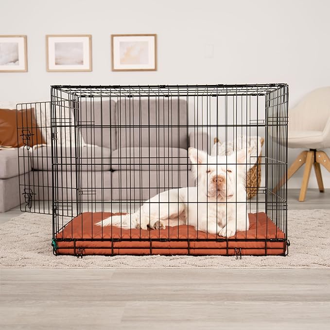 Furhaven Orthopedic Dog Bed – Puffy Quilted Foam Mattress with Removable Washable Cover, Soft & Supportive for Kennels & Crates - Large, Rust