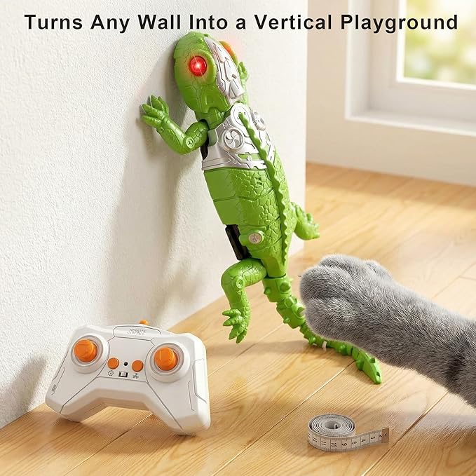 Interactive Cat Toy for Indoor Cats, Automatic Cat Toy with Remote Control, Wall Climbing Lizard Toy with Glowing Eyes - Electric Interactive Toy for Fun and Exercise