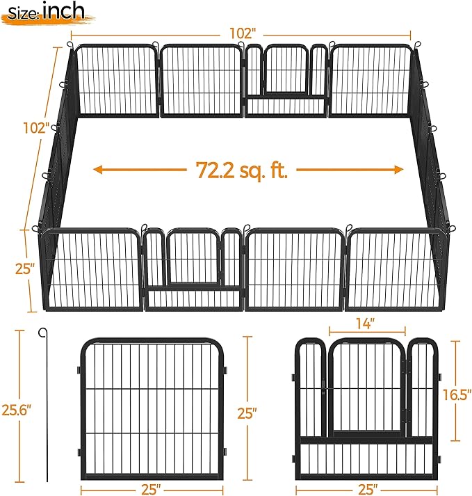 Topeakmart Dog Playpen Outdoor Puppy Exercise Pen Indoor Portable Pet Fence for Yard/RV Camping, 24 Inch 16 Panels