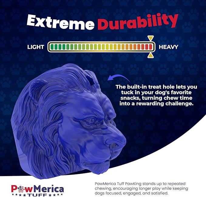 PawKing – Indestructible Dog Toy for Aggressive Chewers – Lion-Shaped for Interactive & Engaging Play – Cleans Teeth & Massage Gums – Pet-Safe & Made in USA (3.90 x 3.5 x 3.25 Inches)