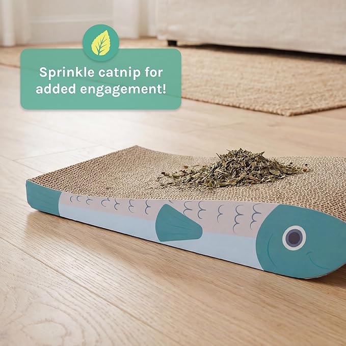 Kitty City 2‑Pack Fish Corrugate Cat Scratcher Pads - Horizontal Nail Filing Scratch Mat, Durable Couch Lounger Bed Alternative, Cat Scratch Toy, Kitty Enrichment & Play, 17” x 8” Each