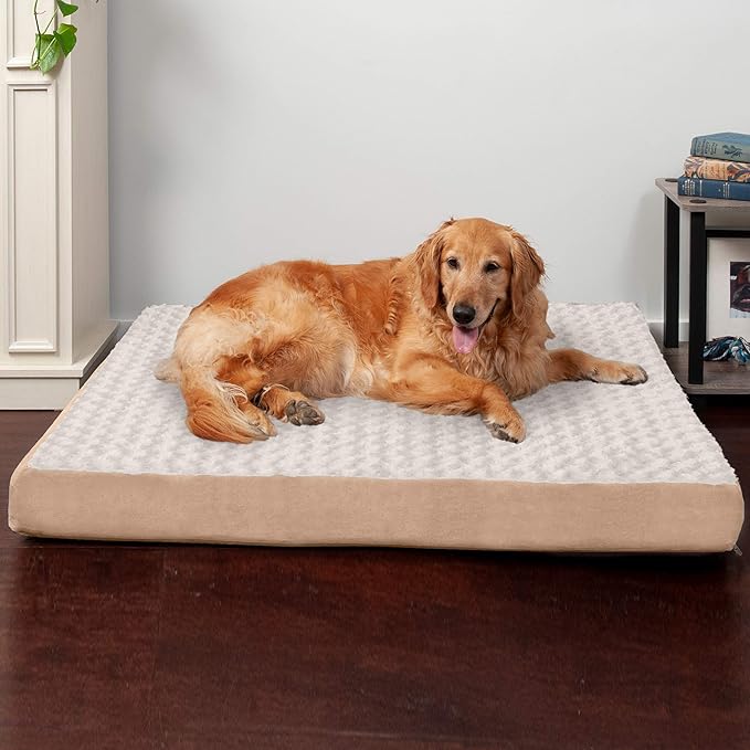 Furhaven Orthopedic Dog Bed for Large Dogs w/ Removable Washable Cover, For Dogs Up to 95 lbs - Ultra Plush Faux Fur & Suede Mattress - Cream, Jumbo/XL