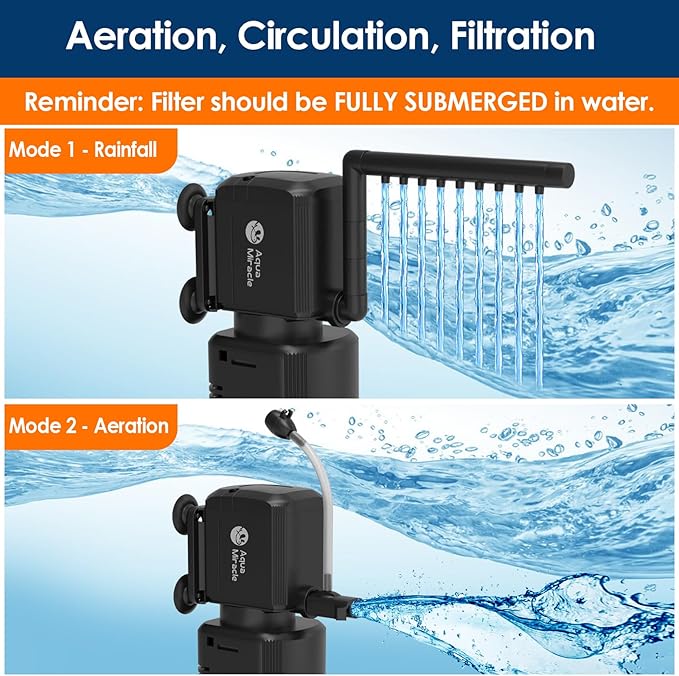 AquaMiracle Aquarium Filter with U - V Light & Filter Sponge, Fish Tank Filter with Timer for Green Water, Turtle Filter with Aeration & Rainfall Mode for Aquarium 10-30 Gallon