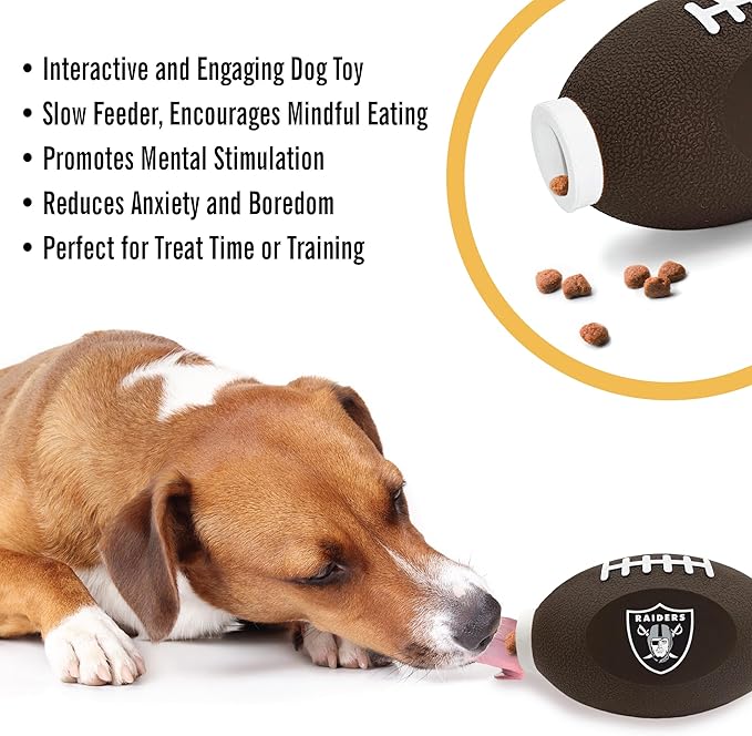 NFL Las Vegas Raiders Football Treat Dispensing Toy for Dogs and Cats - Interactive Rubber Ball for Feeding and Fun