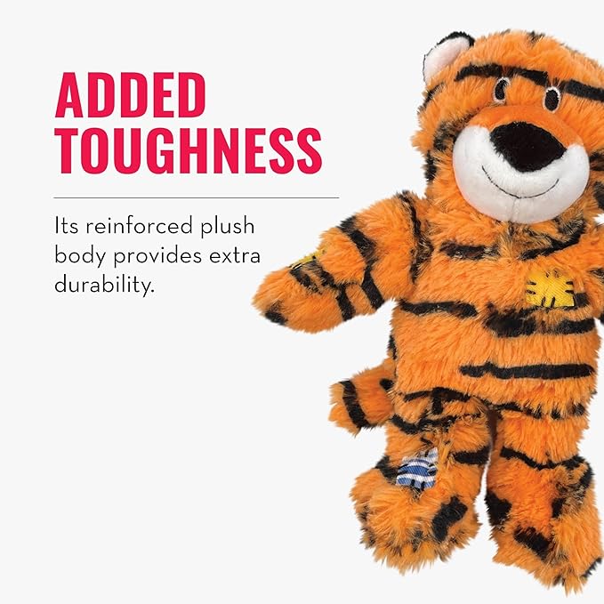 KONG Wild Knots Tiger Dog Toy (Medium/Large) Durable Internal Knotted Rope, Minimal Stuffing for Less Mess – Soft Plush Chew Toy for Dogs