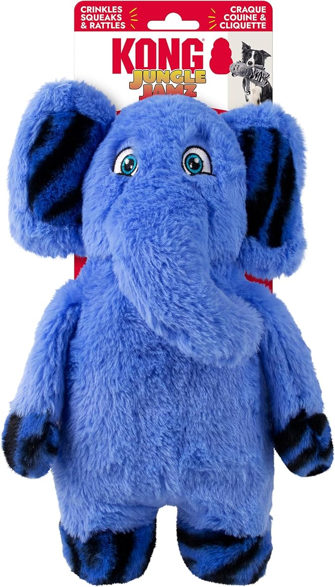 KONG Jungle Jamz Plush Dog Toys – Squeaky, Crinkly, and Rattling Durable Toys for Dogs – Safari Animal Collection (Gorilla/Elephant/Rhino Combo)