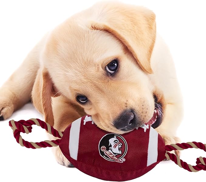 NCAA Florida State Seminoles Football Dog Toy, Tough Quality Nylon Materials, Strong Pull Ropes, Inner Squeaker, Collegiate Team Color (FSU-3121)