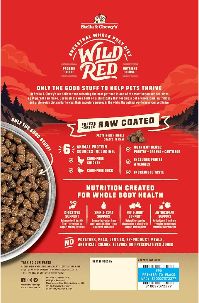 Stella & Chewy's Wild Red Dry Dog Food Raw Coated High Protein Wholesome Grains Prairie Recipe, 3.5 lb. Bag (Pack of 2)