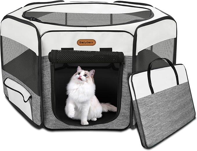 Seiyierr Puppy Playpen, 45" Portable Dog Playpen, Pet Playpen for Dogs Cats, Pop Up Playpen and Exercise Play Pen Dog Tent Indoor/ Outdoor, Removable Shade Cover