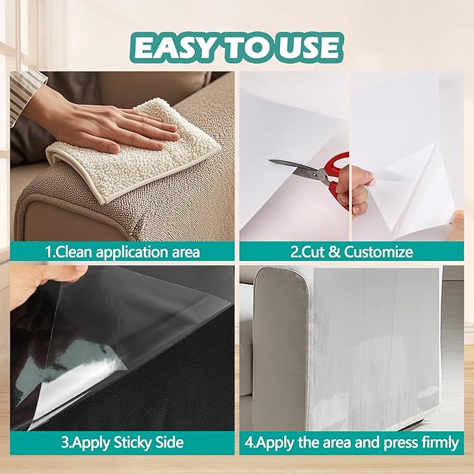 Cat & Dog Scratch Protector 12-Pack (12"x16"/30x40cm) - Clear Self-Adhesive Furniture Tape, Cut to Fit,No Residue Removable Couch Guard for Sofa Door Walls