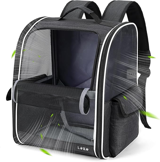 Lekereise Cat Backpack Carriers, Dog Carrier Backpacks with Breathable Mesh for Small Medium Cats Dogs Puppy Up to 18 Lbs, Pet Foldable Carrying Backpack Ventilated for Travel Hiking Collapsible