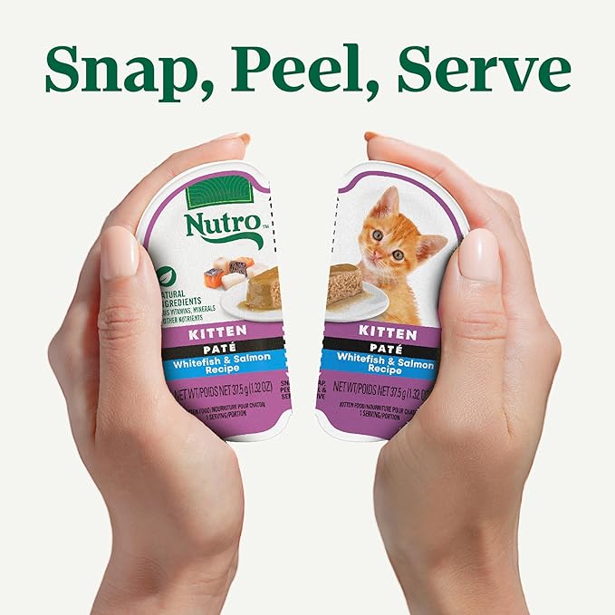 Nutro Perfect Portions Wet Kitten Food Pate Chicken Recipe and Whitefish and Salmon Recipe, Pate Wet Cat Food, 2.6 oz. Twin-Pack Trays, 12 Count, 24 Servings