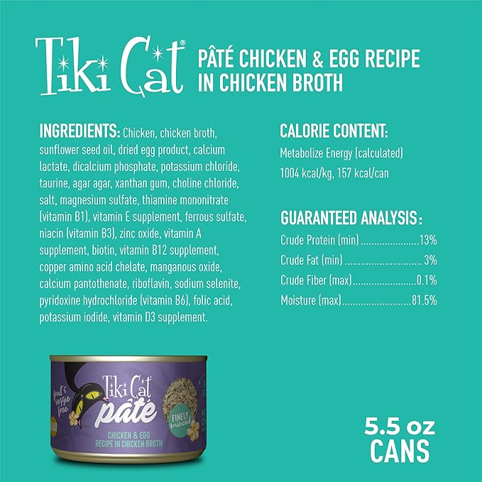 Tiki Cat Luau Pâté Wet Cat Food, Chicken & Egg, 5.5 oz. Cans (8 Count)