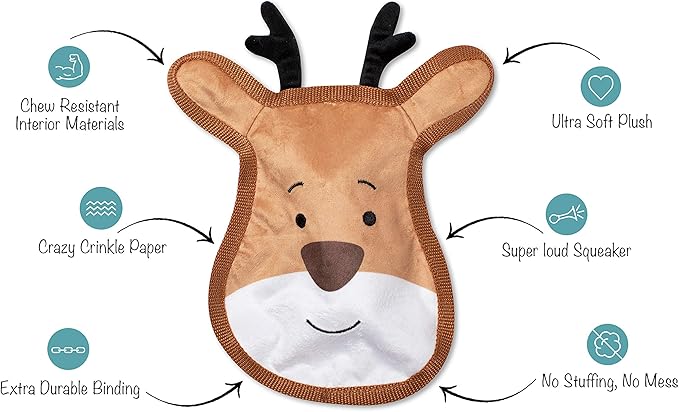 Fringe Studio Plush Dog Toy, Reindeer Face (729027)